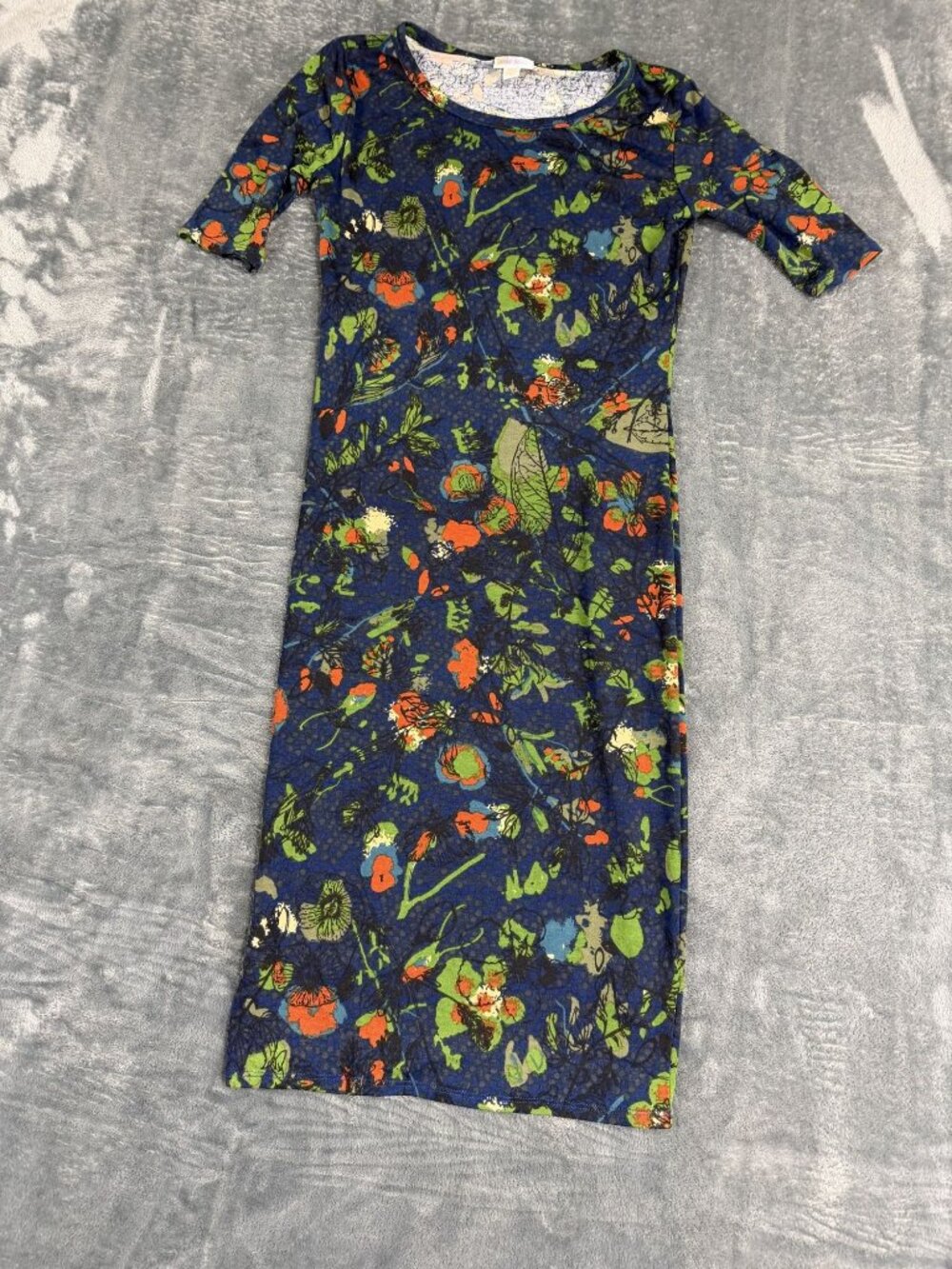 LuLaRoe Womens Blue Floral Bodycon Midi Dress XXS